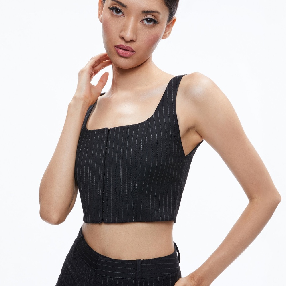 Alice + Olivia Black BRESLIN CORSET DENIM TOP